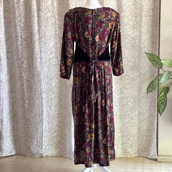 NWOT Vintage 90's Studio C Floral Maxi Dress with Attached Velvet Vest Size 14M - Picture 3 of 8